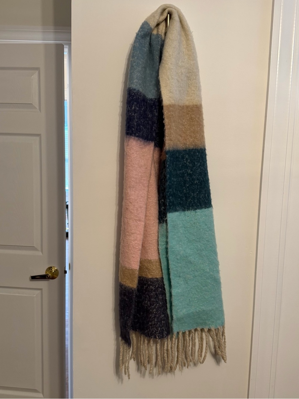 crown & ivy Striped Fringe Scarf in Mint, Pink, Beige, Teal